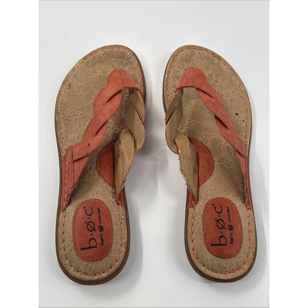 BOC Born Sandals Womens 9 M Orange Faux Leather Thong Flip Flops Twisted Knot